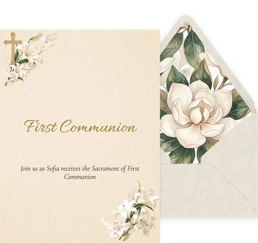 First Communion — Cross Lily invitation