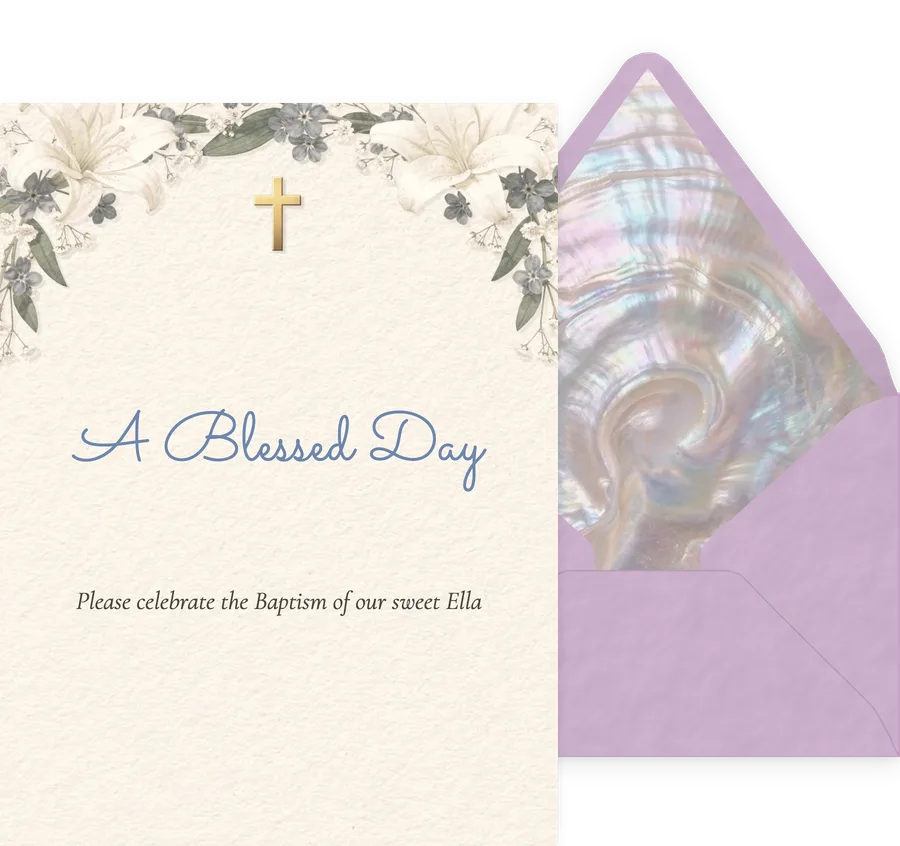 First Communion — Floral Blue invitation