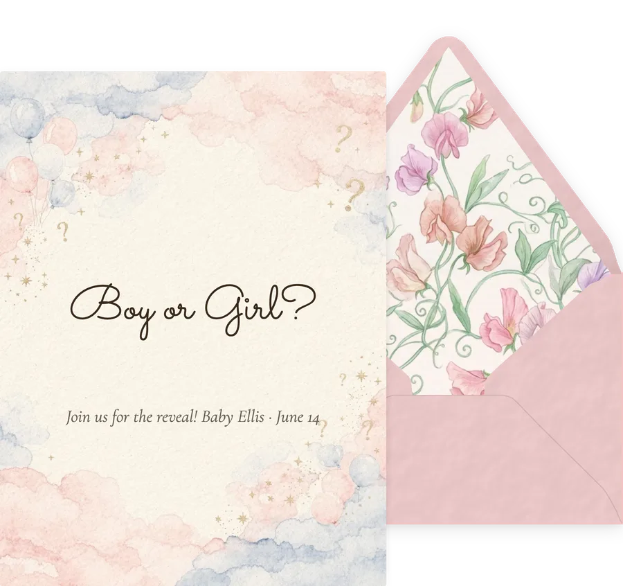 Gender Reveal — Watercolor Clouds invitation