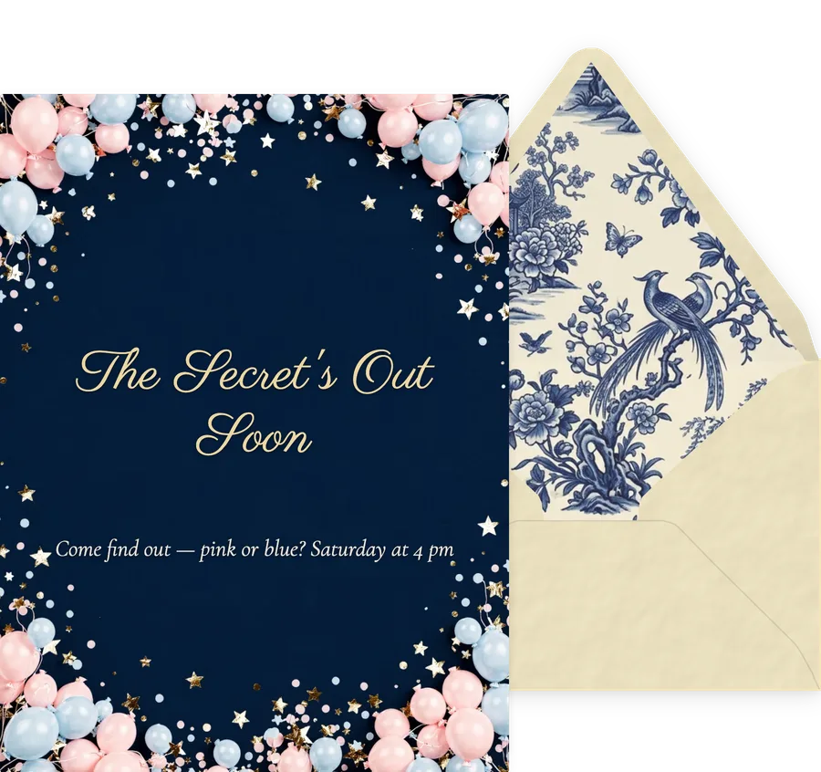Gender Reveal — Confetti Navy invitation