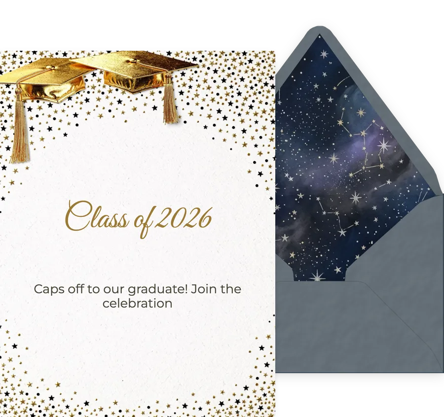 Graduation — White Gold Cap invitation