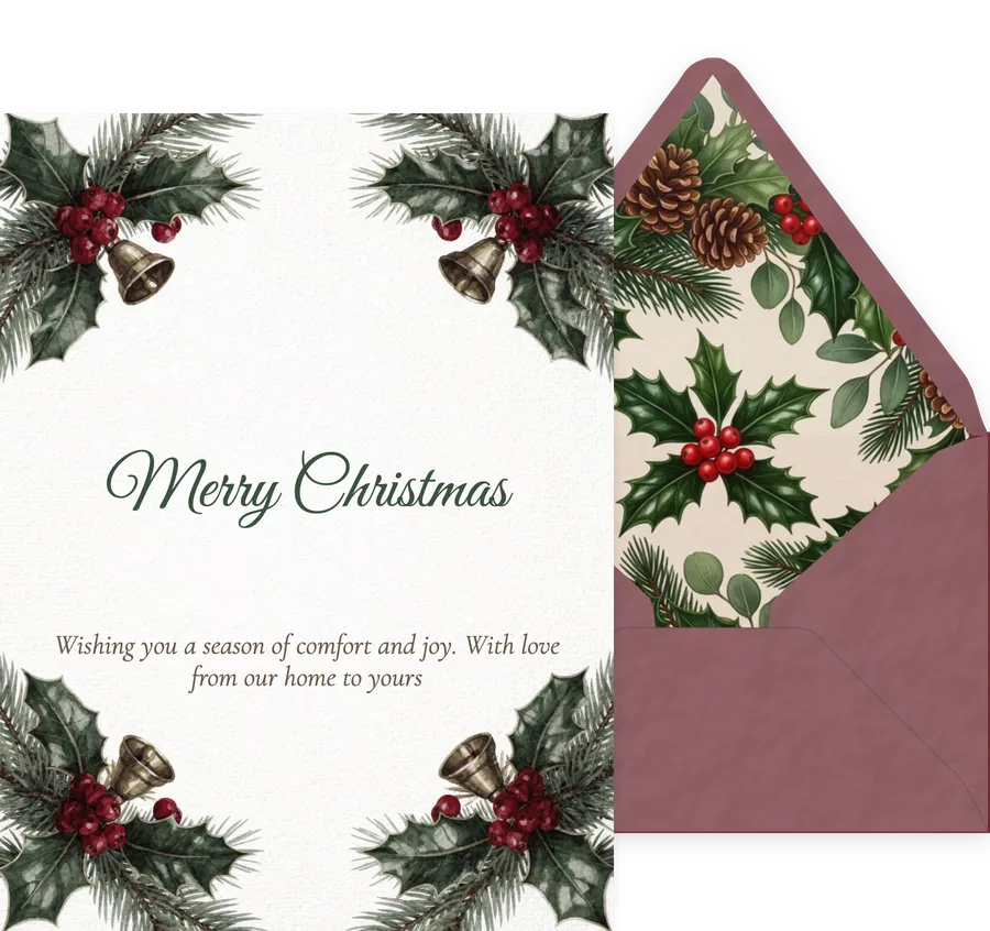 Christmas — Holly Sprig Linen invitation