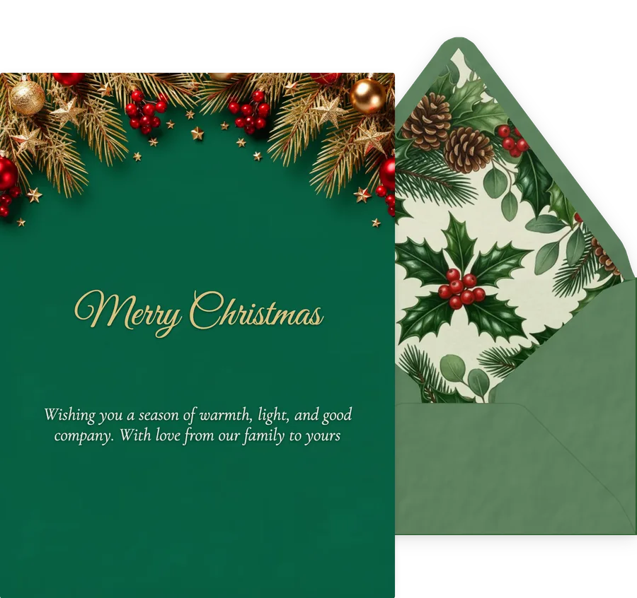 Christmas — Evergreen Gold Wishes invitation