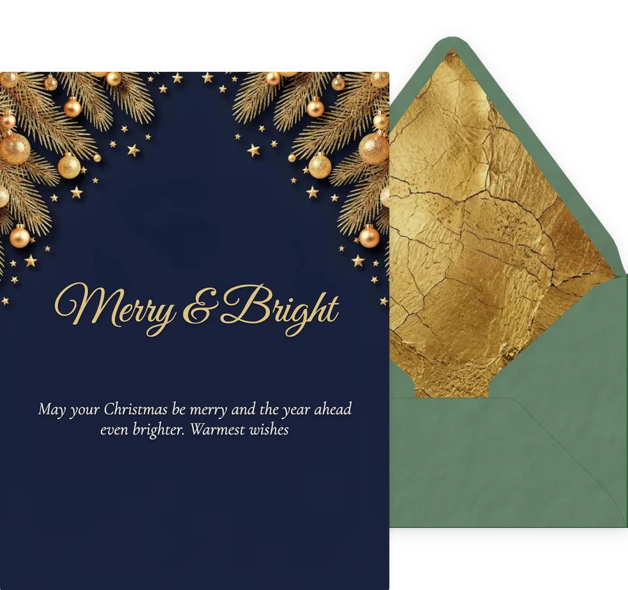 Christmas — Navy Gold Pine Wishes invitation