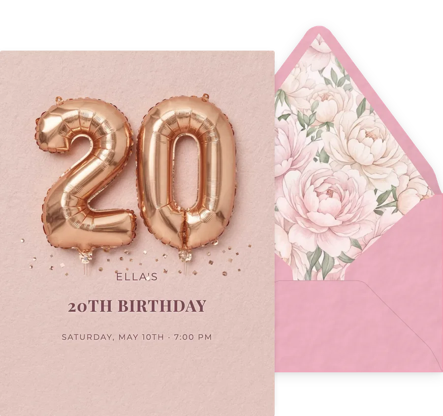 20th — Rosegold Balloon invitation