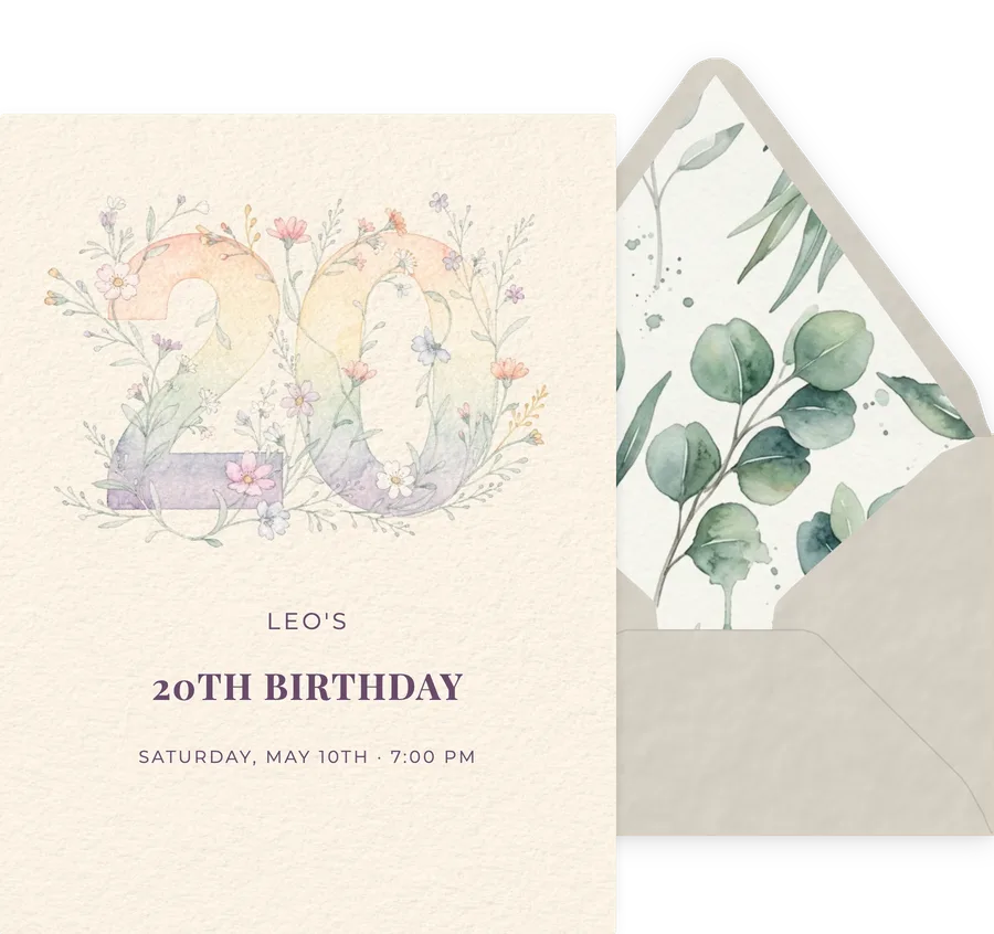 20th — Watercolor invitation