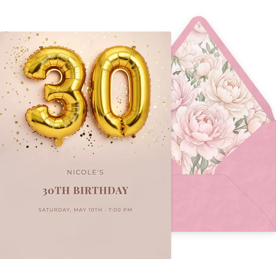 30th — Gold Balloon invitation
