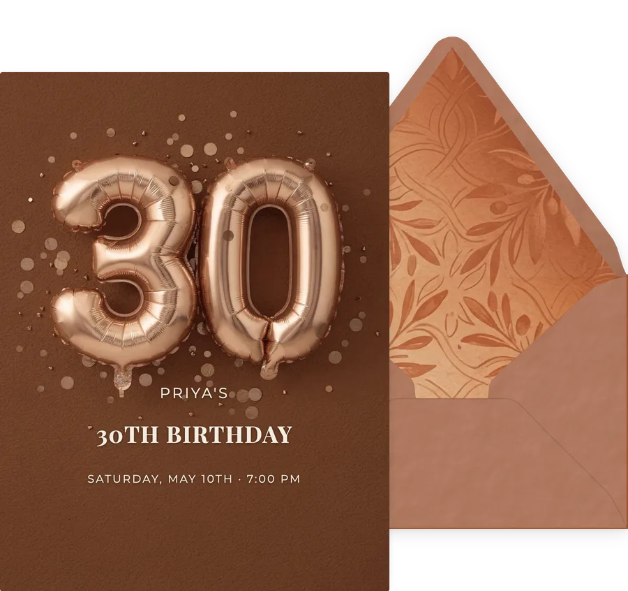 30th — Rosegold Balloon invitation