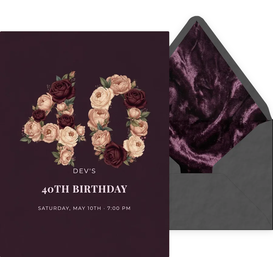 40th — Floral Plum invitation