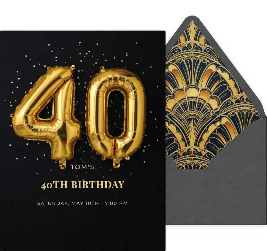 40th — Gold Foil Black invitation