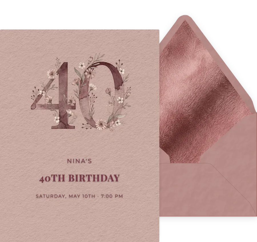 40th — Watercolor Rose invitation
