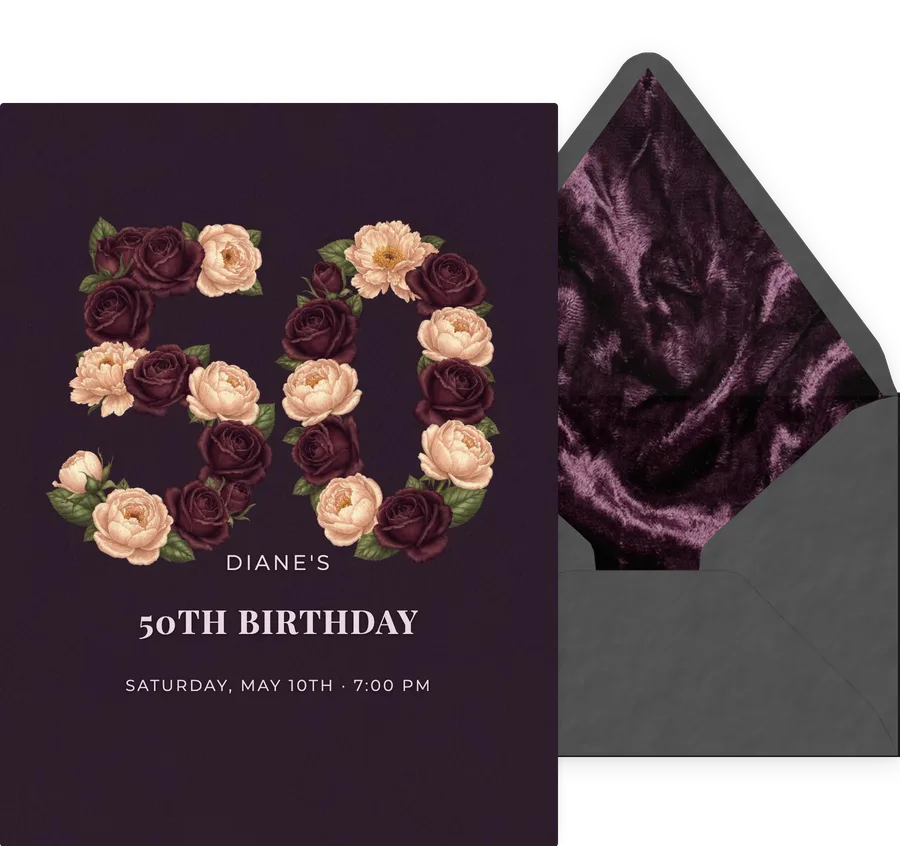 50th — Floral Plum invitation