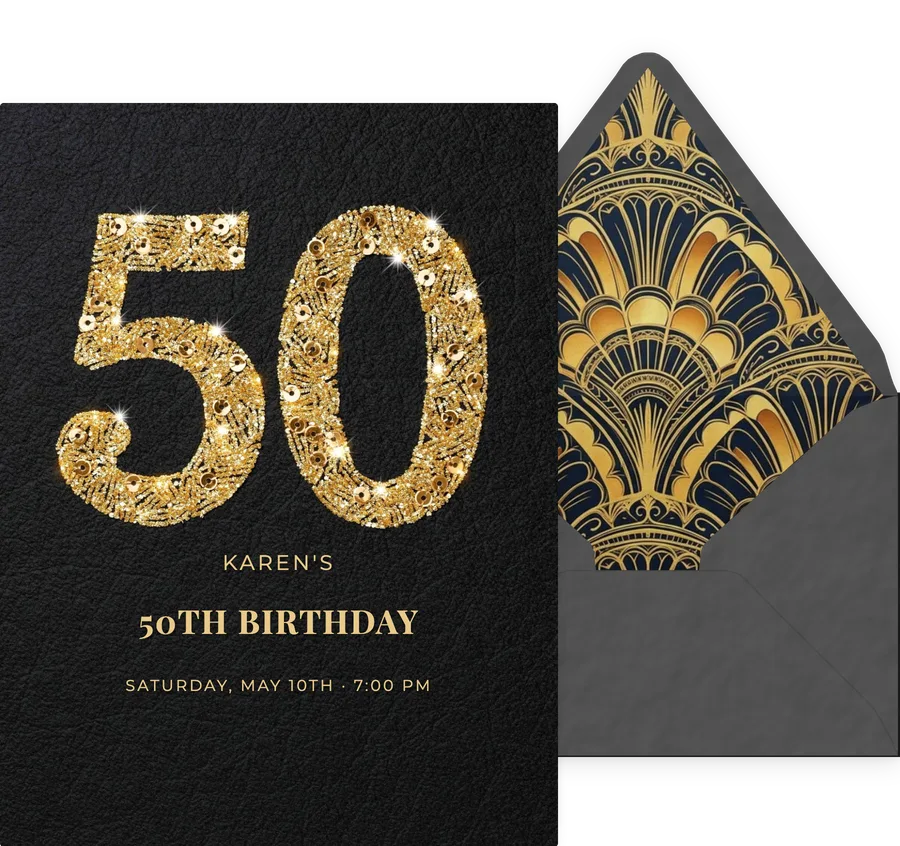 50th — Glitter Black invitation