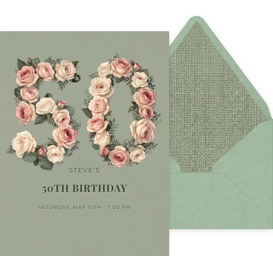 50th — Floral Sage invitation