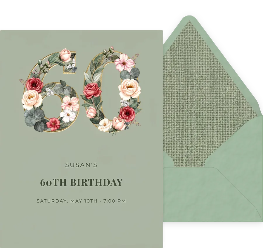 60th — Floral Sage invitation