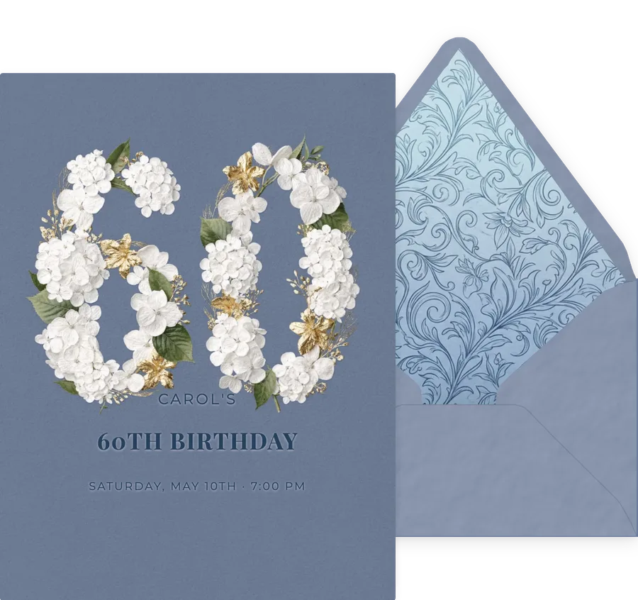 60th — Hydrangea Blue invitation