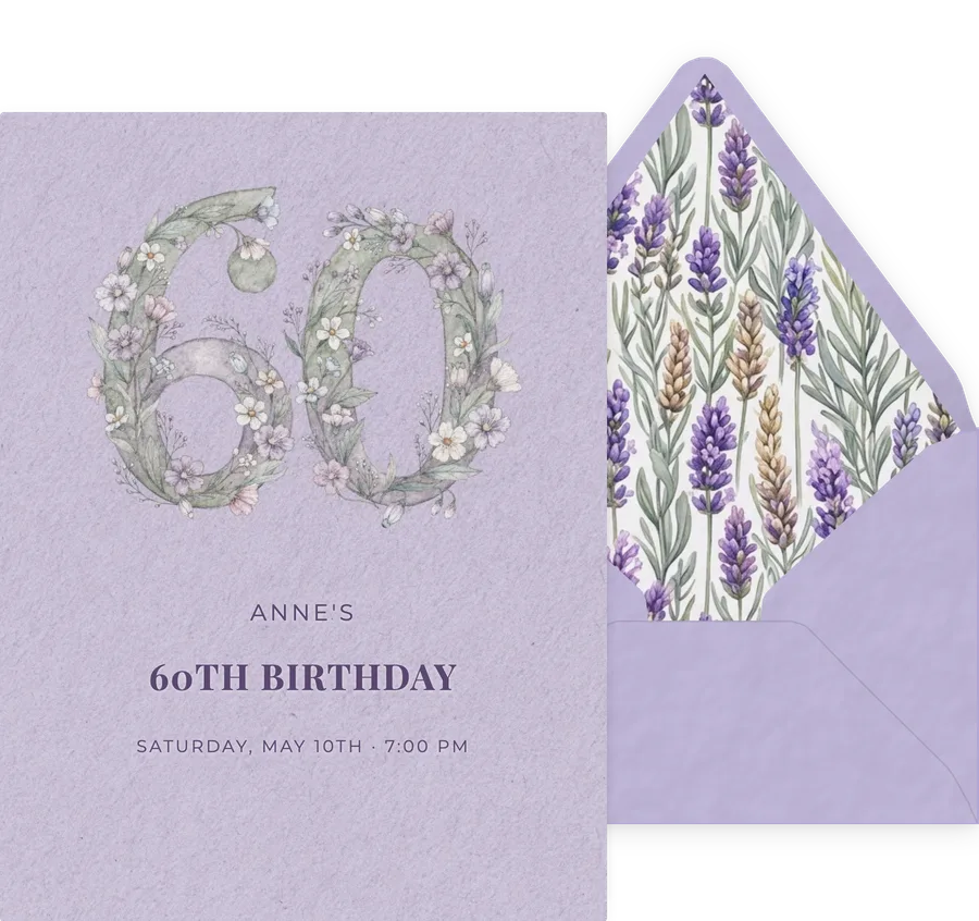 60th — Watercolor Lavender invitation