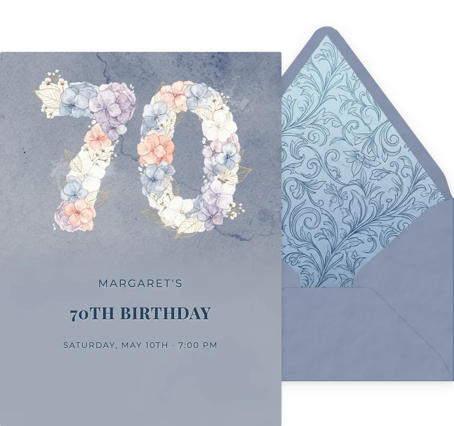70th — Floral Dusty Blue invitation