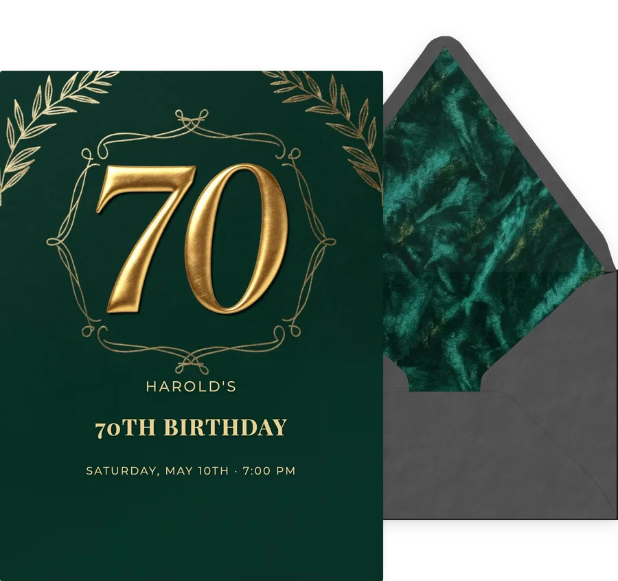 70th — Gold Script Forest invitation