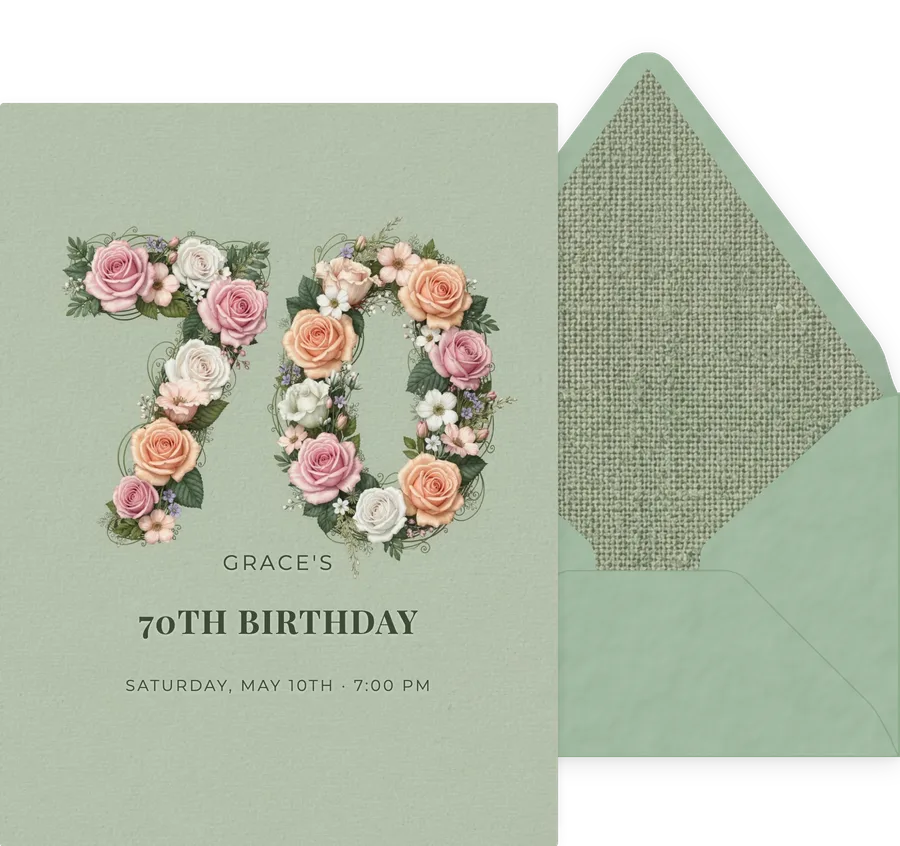 70th — Floral Sage invitation