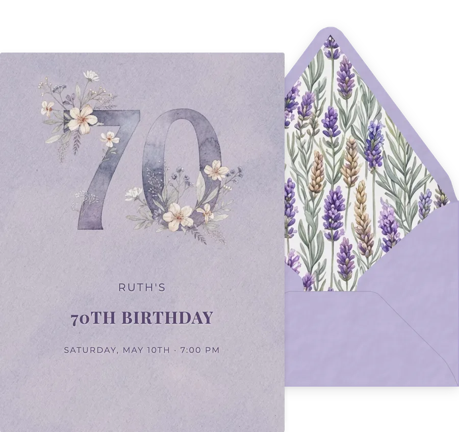 70th — Watercolor Lavender invitation