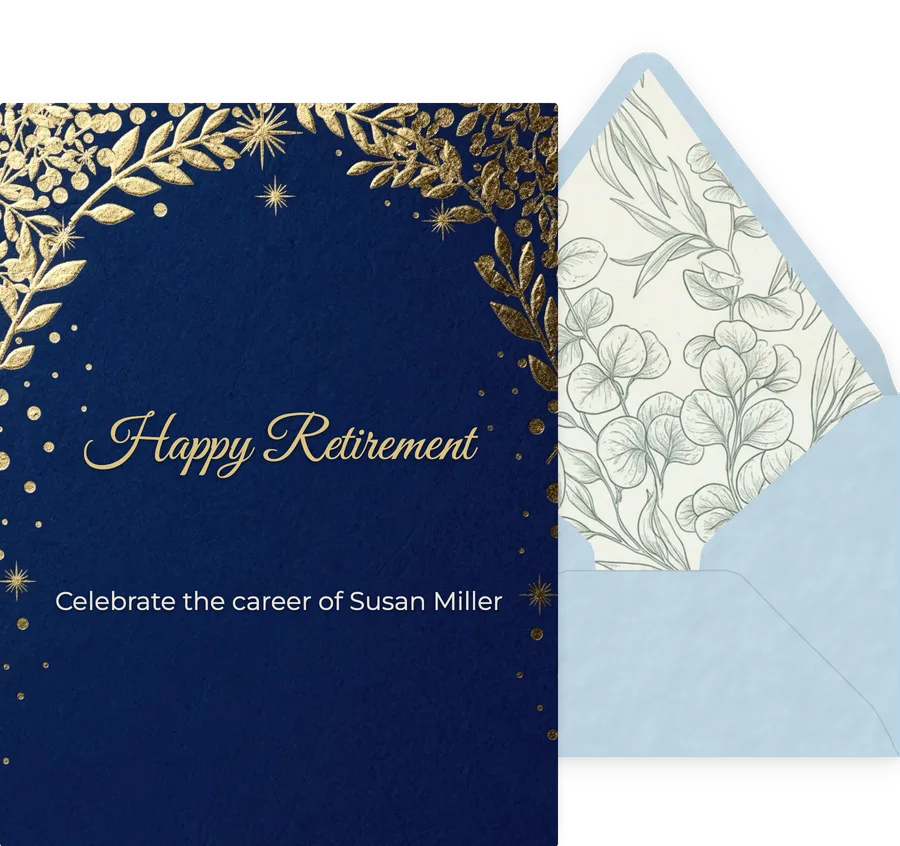 Retirement — Navy Gold Confetti invitation