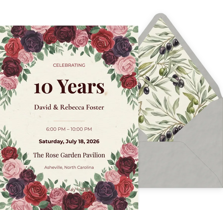 Romantic Garden Anniversary invitation