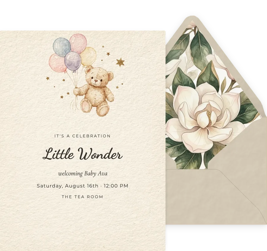 Teddy Balloons invitation