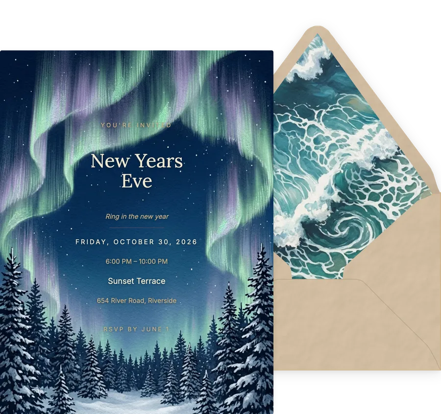 New Year Midnight Aurora invitation