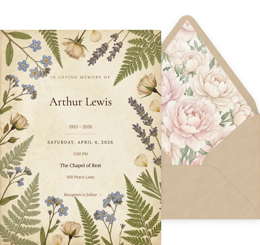 Pressed Flower Memory invitation