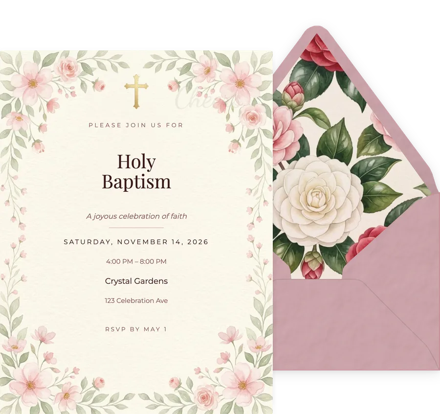 Baptism Pink Floral invitation