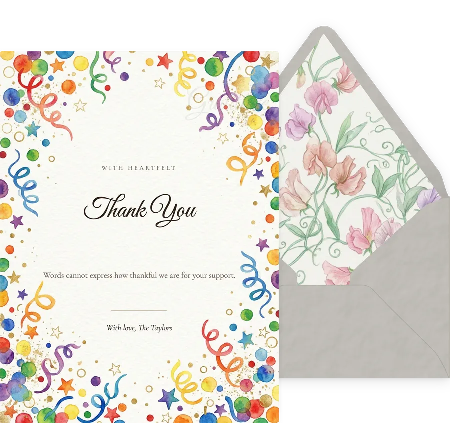 Confetti Bright Thanks invitation