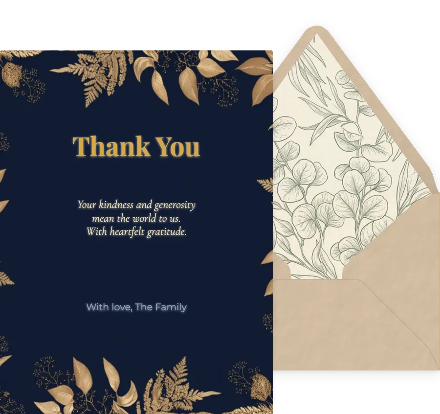 Navy Botanical Thank You invitation