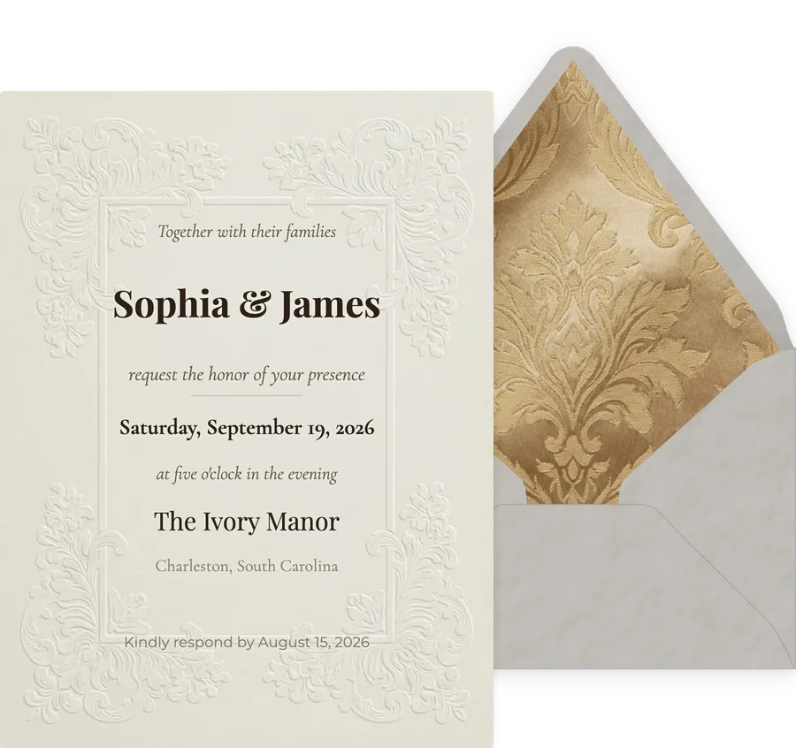 Embossed White Wedding invitation